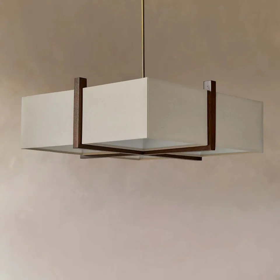 BOXED DANETTI ADDISON NATURAL LINEN 4 LIGHT ADJUSTABLE PENDANT