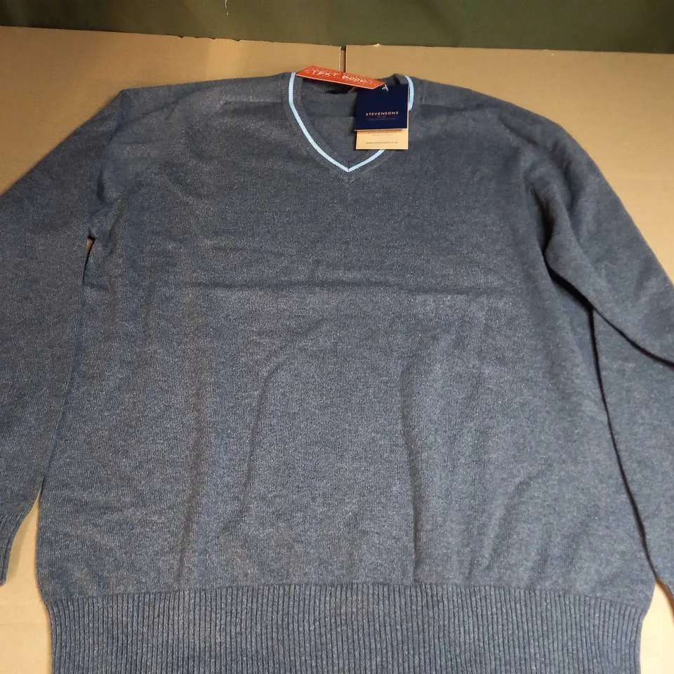 STEVENSONS HOLLAND PARK V-NECK SWEATER - GREY/LIGHT BLUE - LARGE