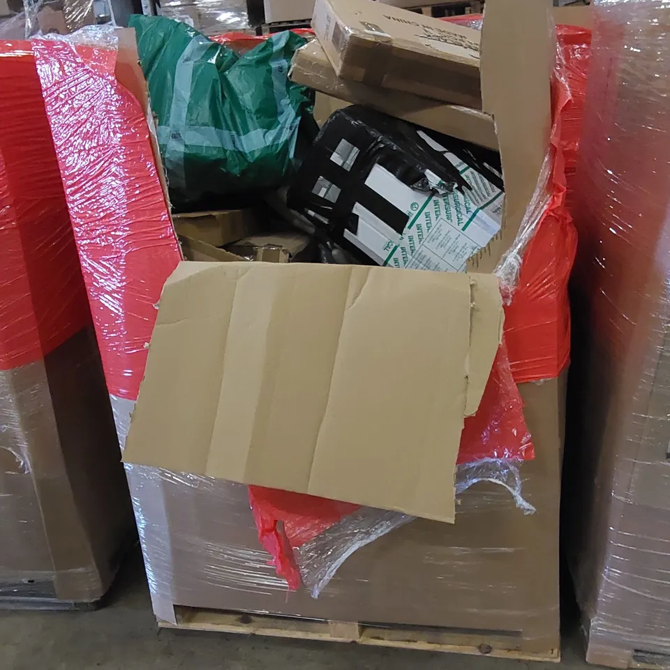 PALLET CONTAINING HOUSEHOLD AND CONSUMER PRODUCTS. INCLUDES DEHUMIDIFIER, CHRISTMAS TREE, WOOD STOVE FAN ETC 