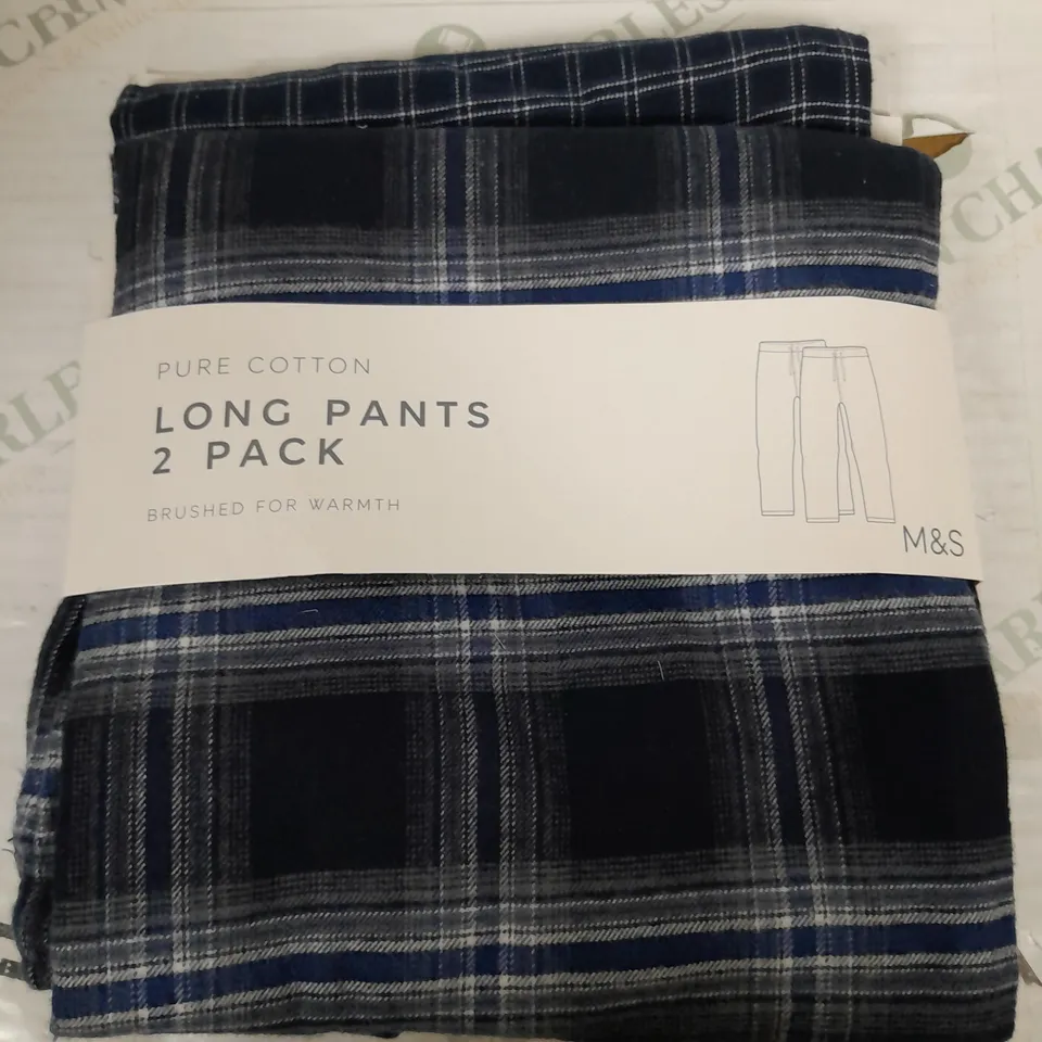 M&S MENS M&S COLLECTION BRUSHED COTTON PYJAMA BOTTOMS, 2 PACK - SIZE XL