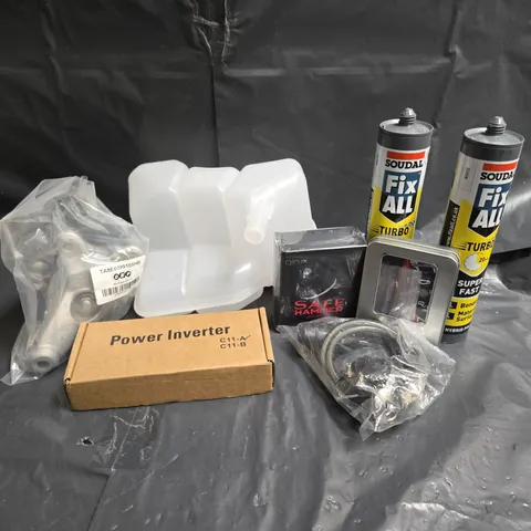 APPROXIMATELY 10 ASSORTED VEHICLE PARTS & ACCESSORIES TO INCLUDE SOUDAL FIX ALL, POWER INVERTER, SAFE HAMMER GLASS BREAKER, ETC