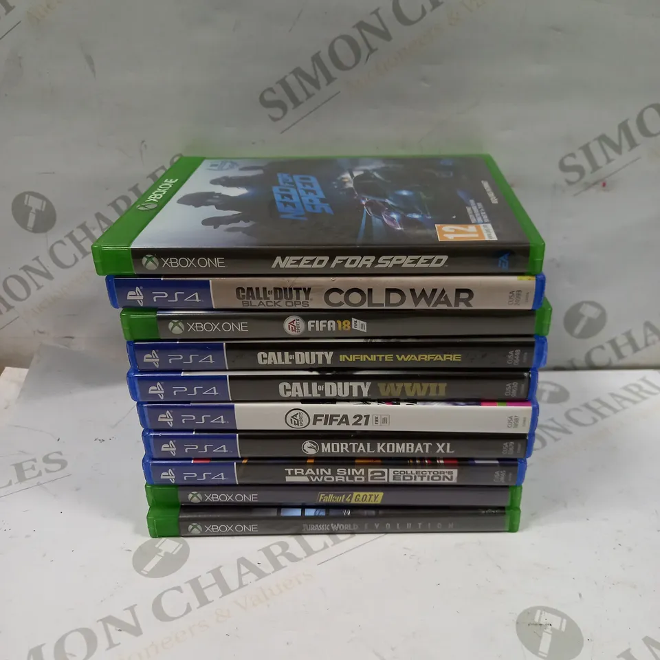 BOX OF APPROXIMATELY 10 ASSORTED VIDEO GAMES TO INCLUDE FALLOUT 4, NEED FOR SPEED, FIFA 18 ETC 