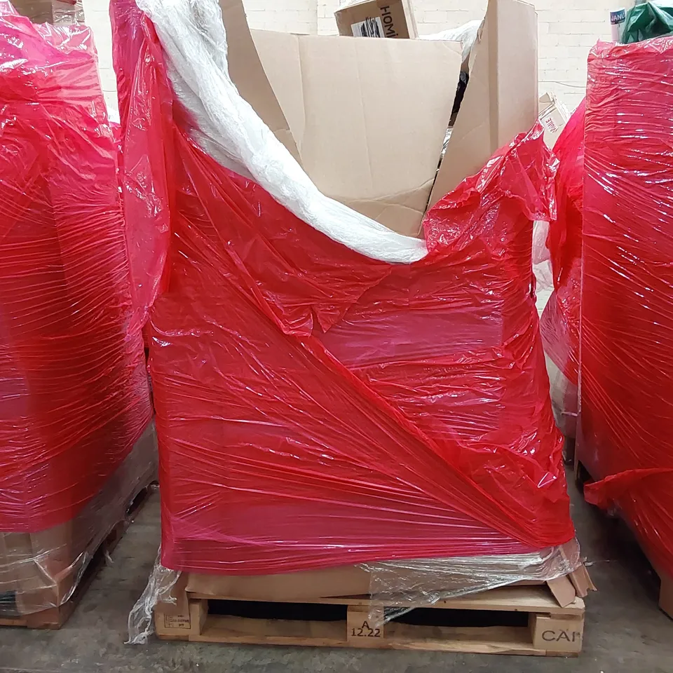 PALLET OF ASSORTED ITEMS INCLUDING: CEILING FAN LIGHT, ELECTRIC BLANKET, LED AQUARIUM LIGHT, DRYING RACK, RETRACTABLE SAFETY GATE 