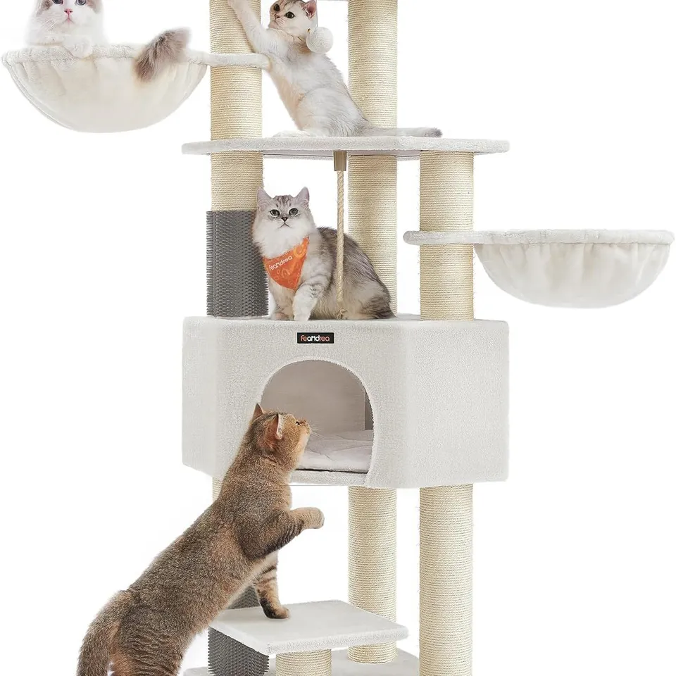 BOXED FEANDREA CAT TREE FOR LARGE CATS - WHITE/BEIGE