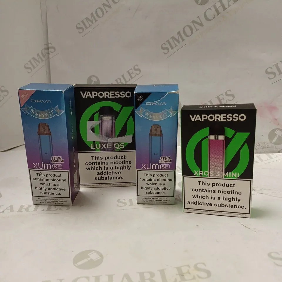 BOX OF APPROX 10 ITEMS TO INCLUED VAPORESSO LUXE QS, OXVA XLIM SE, VAPORESSO XROS 3 MINI.