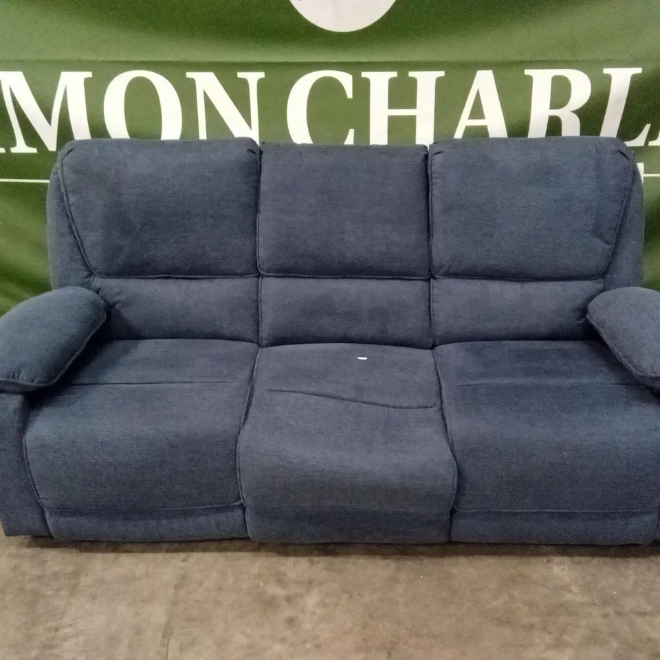 DESIGNER 3 SEATER FABRIC MANUAL RECLINER SOFA - BLUE