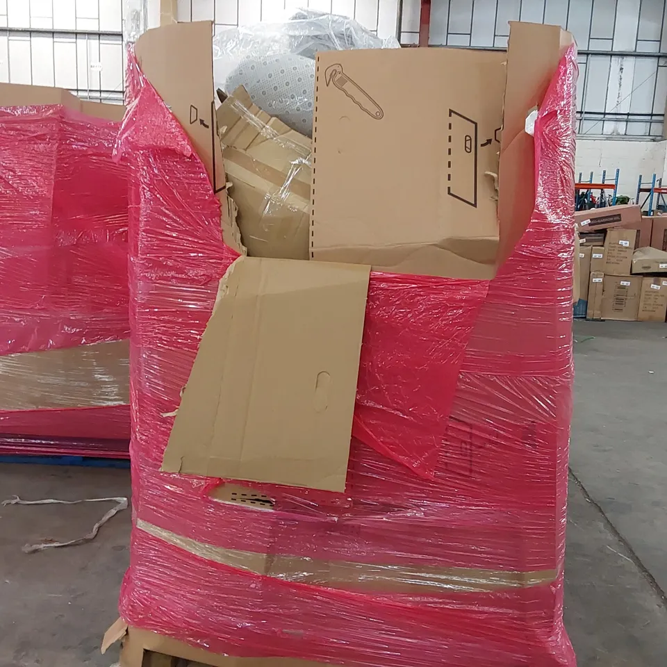PALLET OF ASSORTED CONSUMER GOODS AND FURNITURE PRODUCTS TO INCLUDE; COMMERCIAL FRYER, FOOD DEHYDRATOR, CLOTHES RAIL, LARGE RUG, KID'S PLAY POOL ECT.