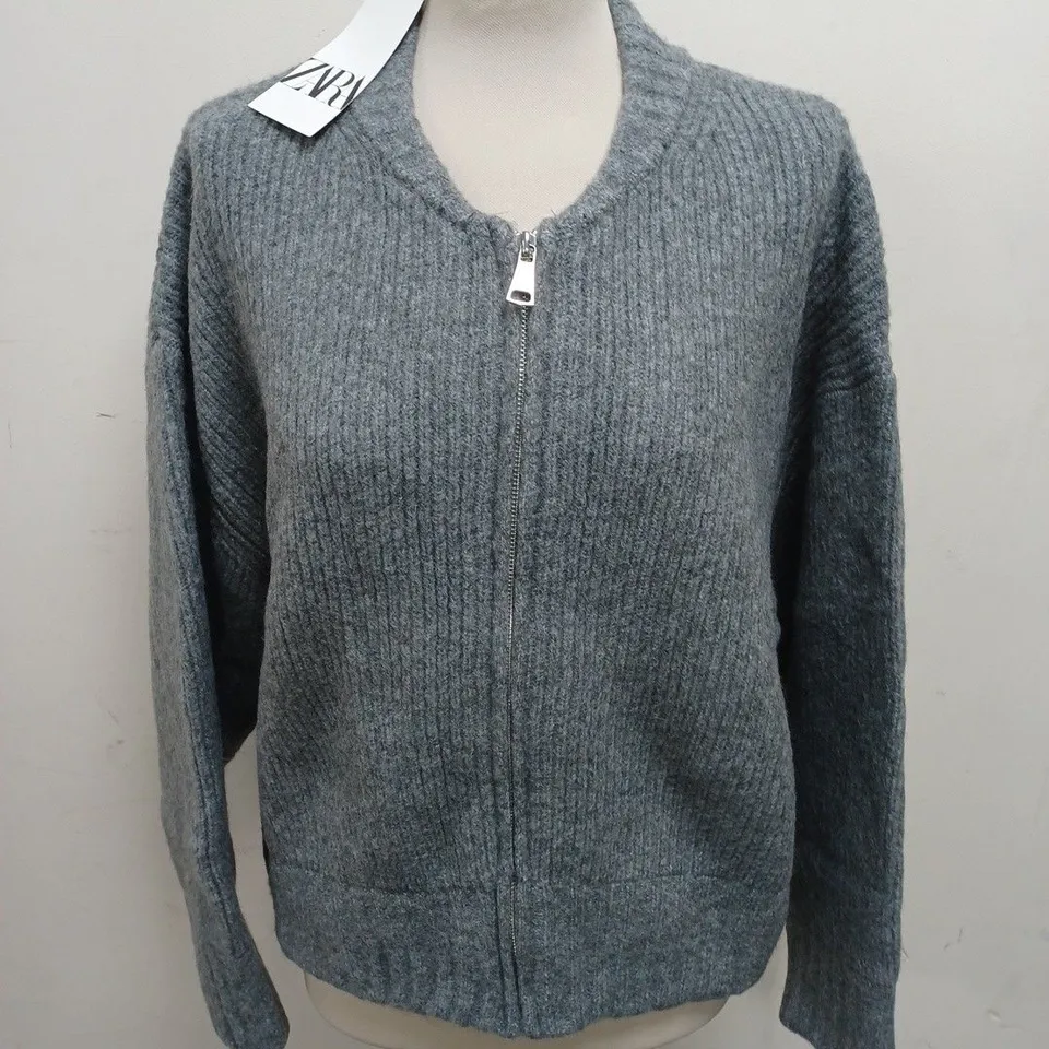 ZARA GREY ZIP THROUGH JUMPER - UK L