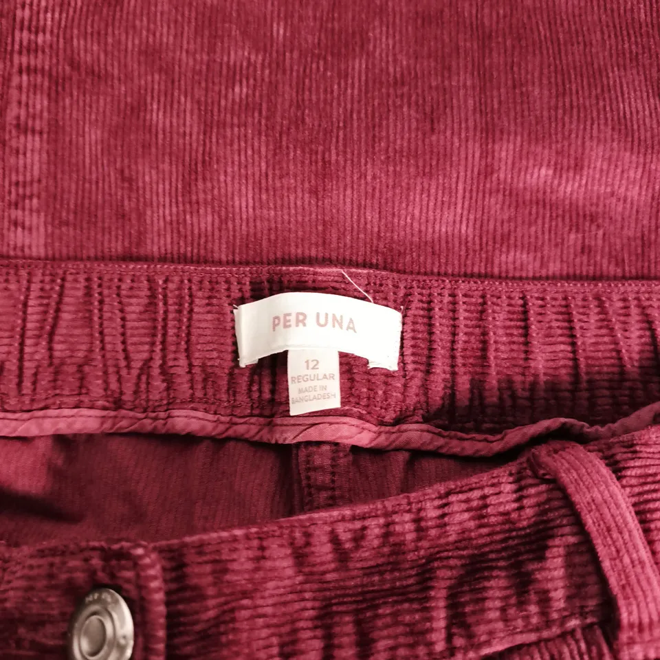 PER UNA BURGUNDY CORDUROY TROUSERS – UK 12 (REGULAR)
