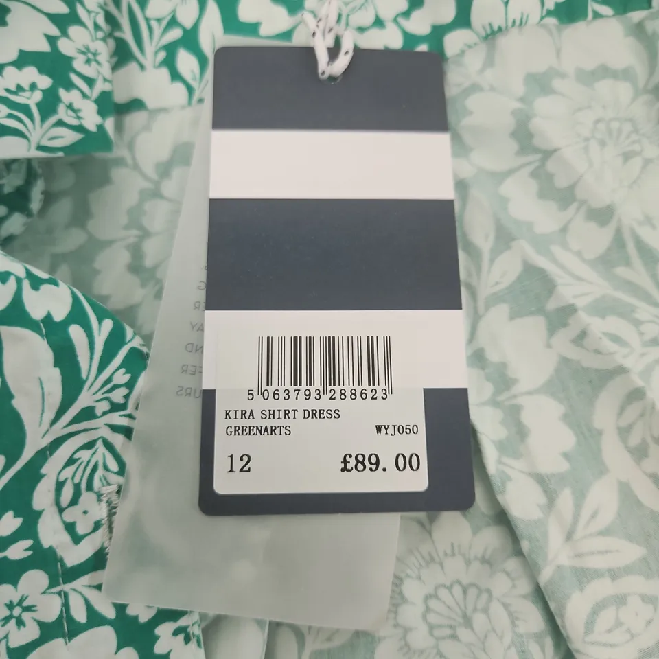 KIRA SHIRT DRESS - GREEN FLORAL, UK SIZE 12 - GREENARTS WYJ050 (CREW CLOTHING COMPANY LABEL)