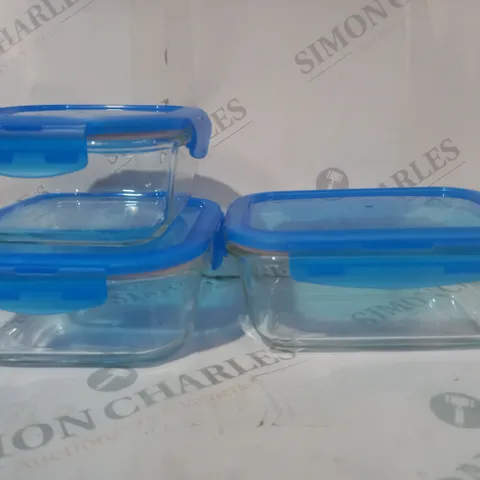BOXED LOCK N LOCK SET OF 6 GLASS FOOD STORAGE CONTAINERS W. PLASTIC LIDS IN BLUE