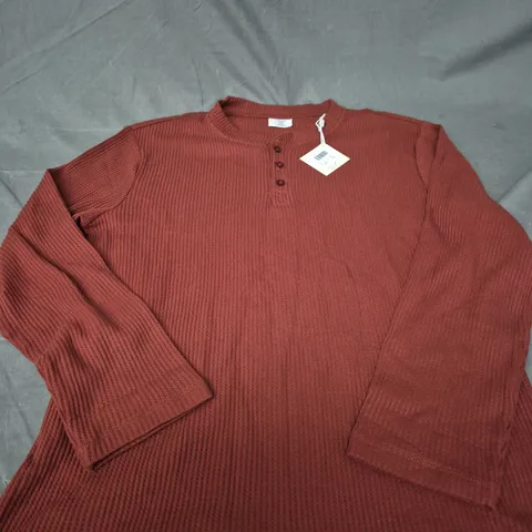 CHELSEA PEERS ORANGE RIBBED KNIT HENLEY TOP – UK M (MEDIUM)