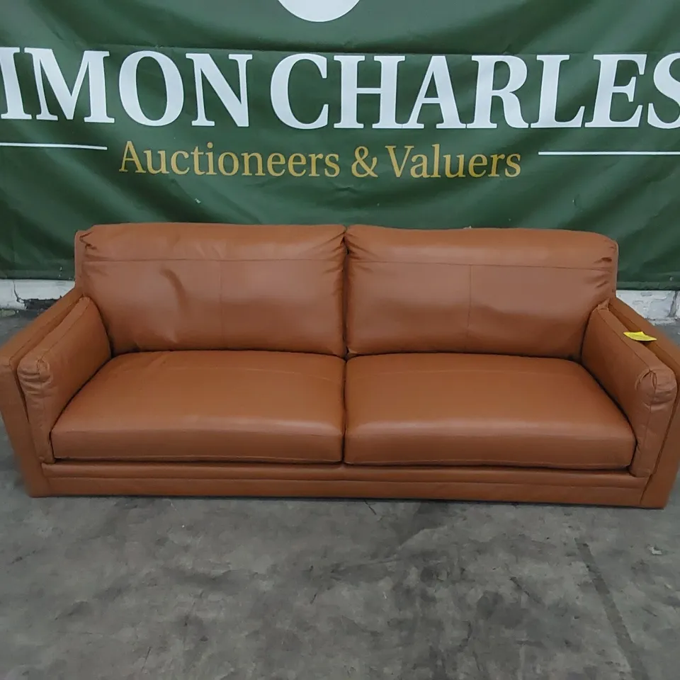 DESIGNER LARGE TAN LEATHER SOFA 