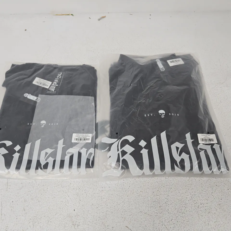 LOT OF APPROXIMATELY 40 BRAND NEW KILLSTAR ITEMS TO INCLUDE DARK SURGE SHIRTS AND BURNING LIGHT SHIRTS - VARIOUS SIZES