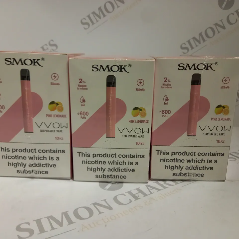 3 X BOXED & SEALED (10 DISPOSABLES PER BOX) SMOK DISPOSABLE VAPES - PINK LEMONADE 