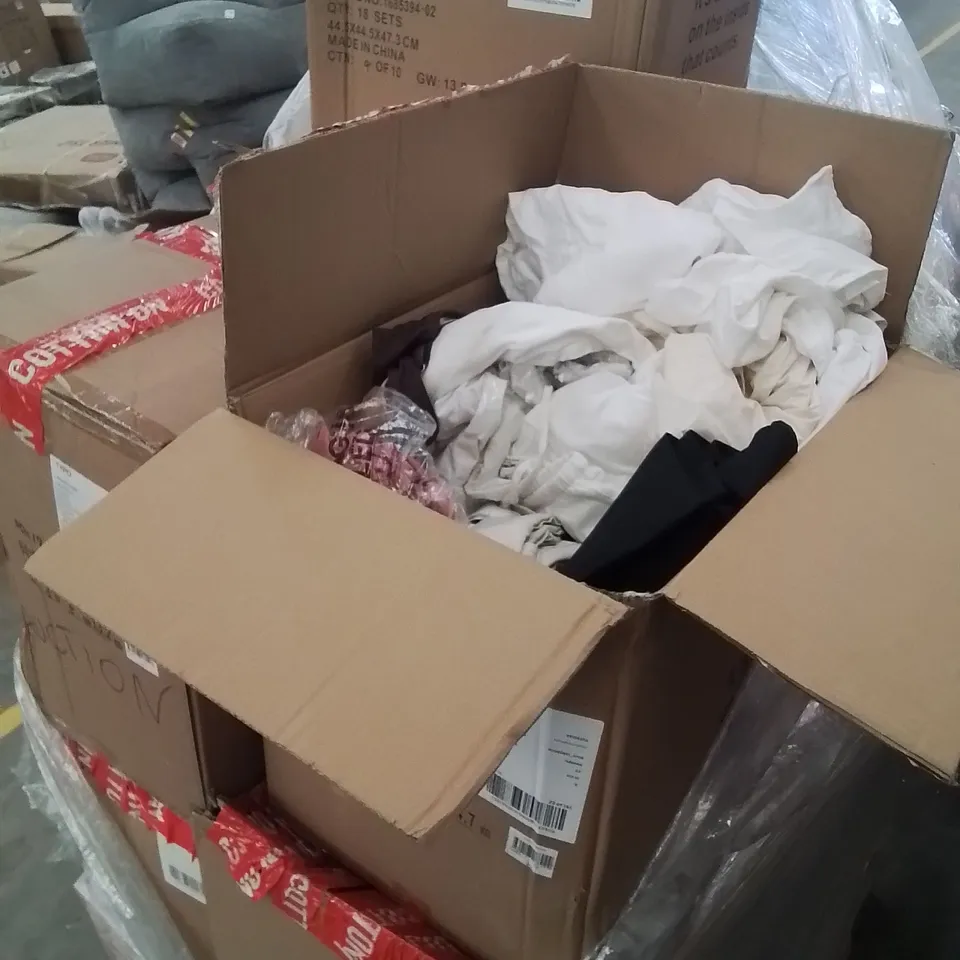 PALLET CONTAINING APPROXIMATELY 13 LARGE BOXES OF WOMEN'S CLOTHES WITH TAGS ON