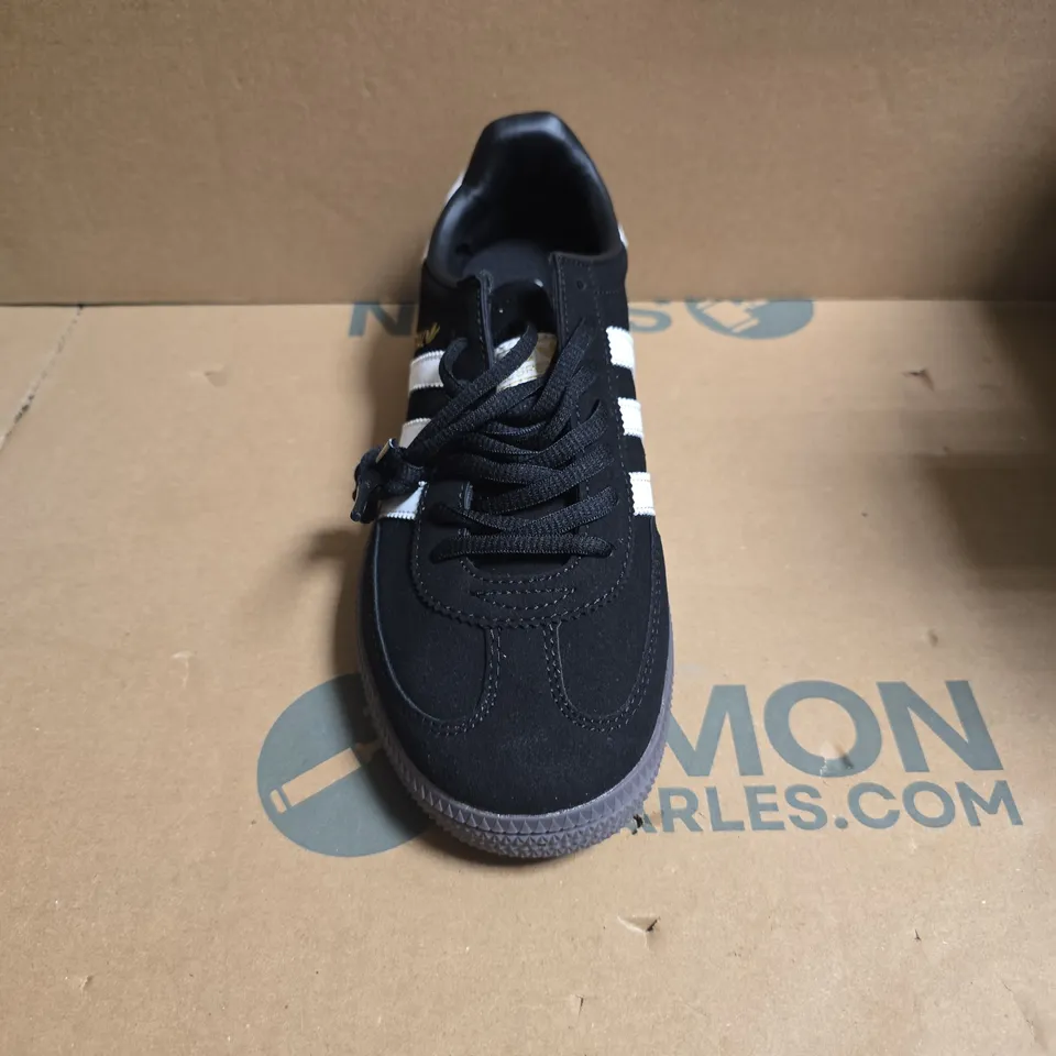 ADIDAS SPEZIAL TRAINERS – BLACK WITH WHITE STRIPES UK 7