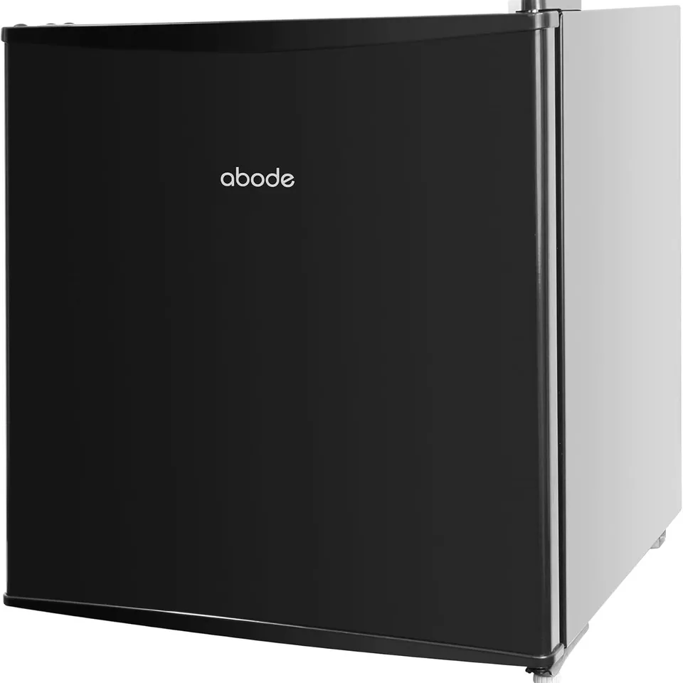 BOXED ABODE TABLE TOP MINI FRIDGE BLACK FREESTANDING 43 LITRE CAPACITY WITH REVERSIBLE DOOR & ICE BOX, ADJUSTABLE FEET & 1 WIRE SHELF ATTF0E1B (BLACK)