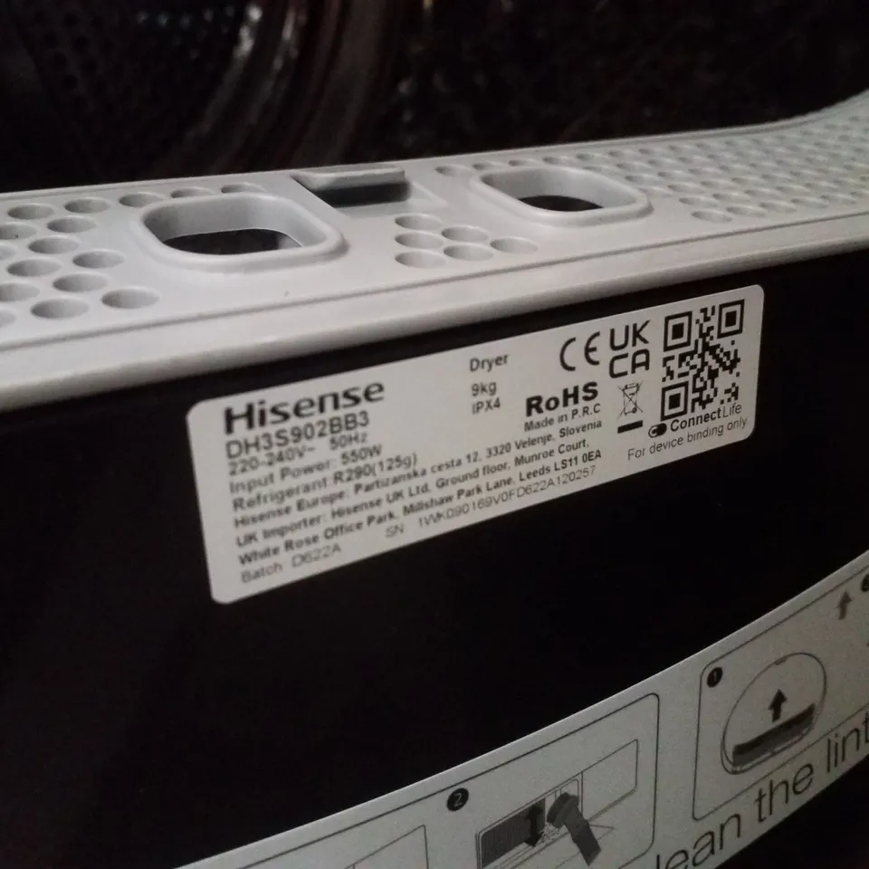 HISENSE 3S SERIES DH3S902BB3 WIFI-ENABLE 9KG HEAT PUMP TUMBLE DRYER - BLACK
