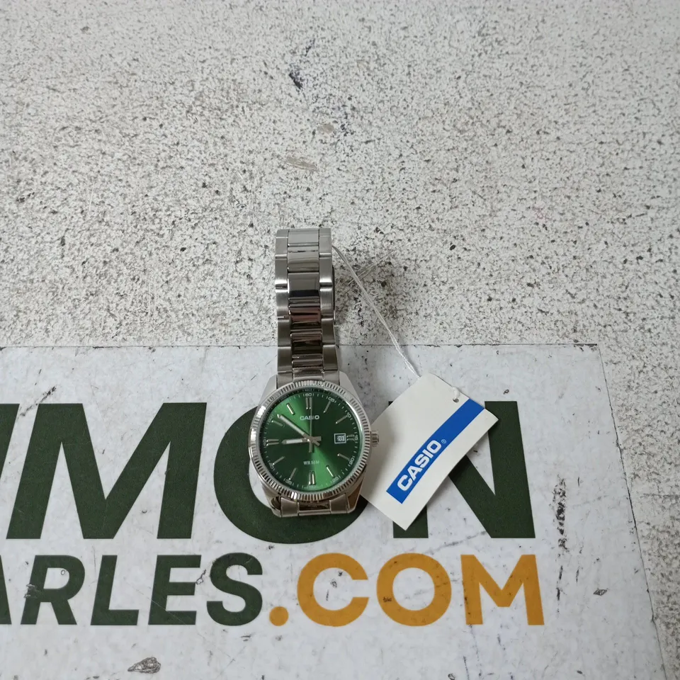 CASIO WRISTWATCH – GREEN DIAL, STAINLESS STEEL BRACELET WR 50M UNBOXED TAGGED