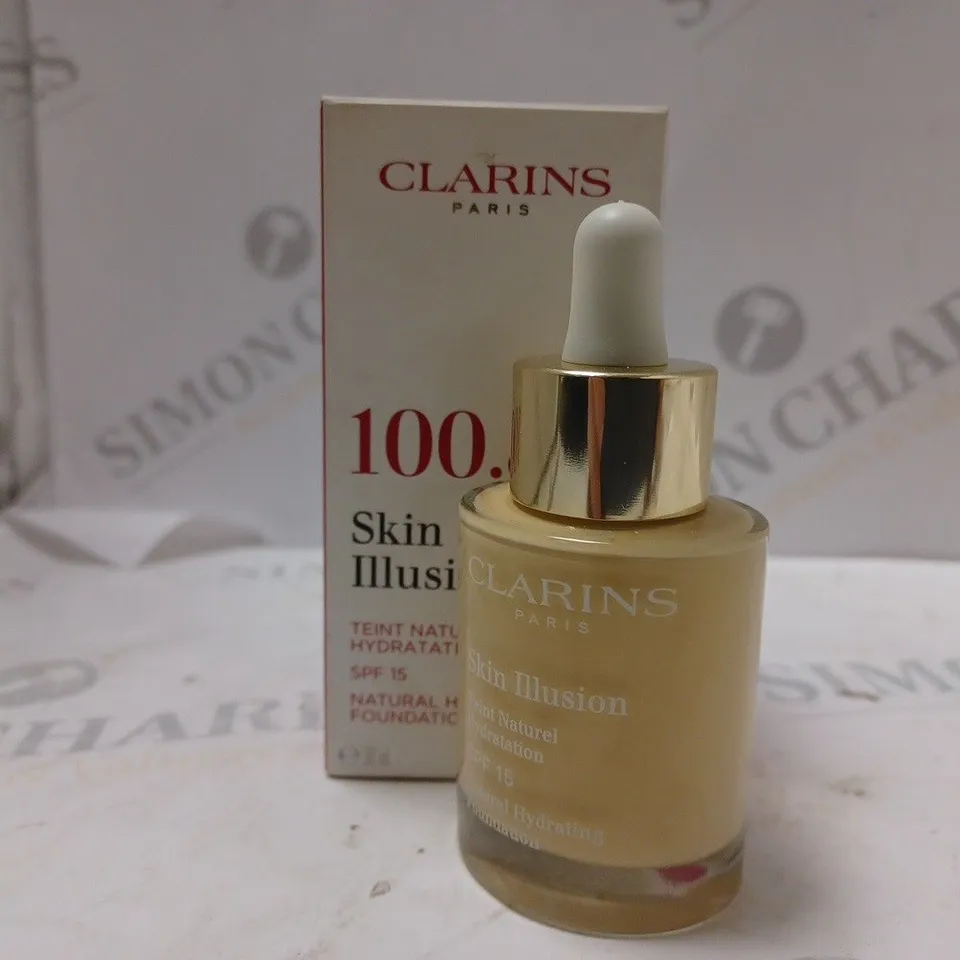 BOXED CLARINS 100.SKIN ILLUSION NATURAL HYDRATING FOUNDATION (30ml)