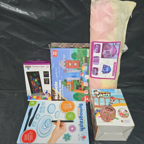 APPROXIMATELY 20 ASSORTED TOYS AND GAMES TO INCLUDE MAGNETS, TENTS AND FANCY DRESS