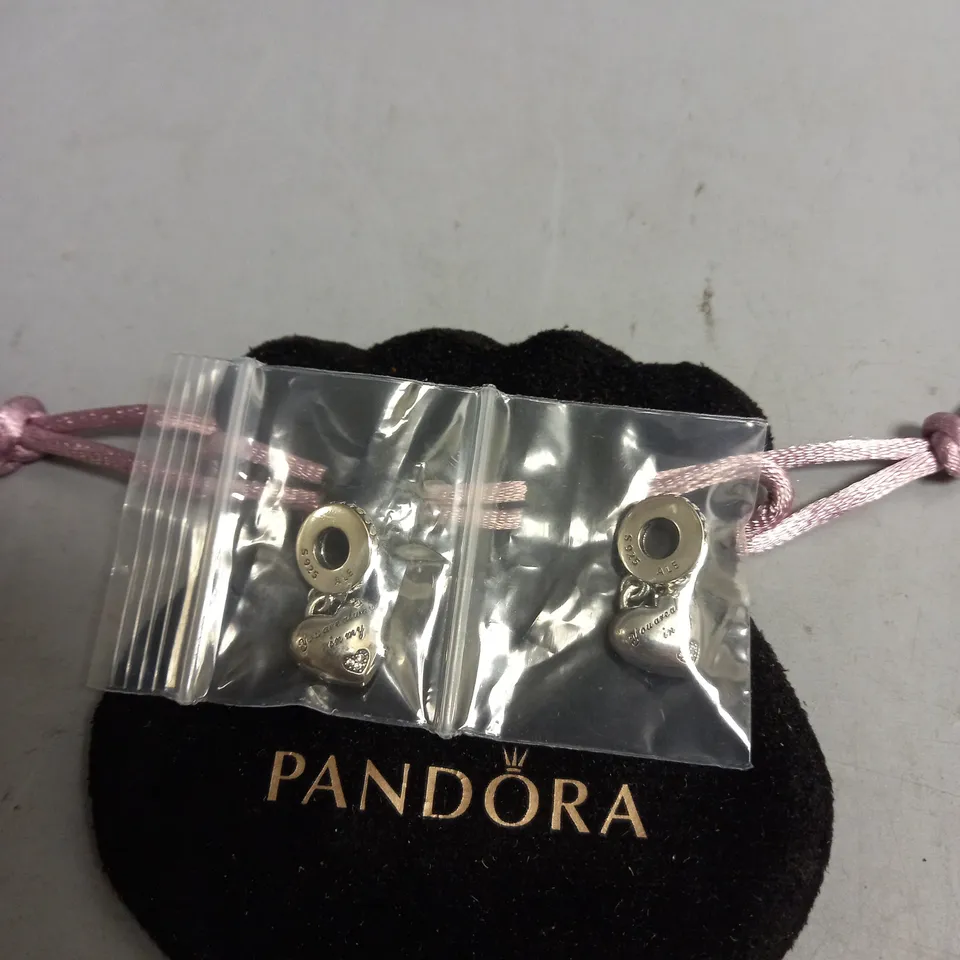 PANDORA MATCHING MOTHER DAUGHTHER HEART CHARMS IN PINK AND SILVER 925