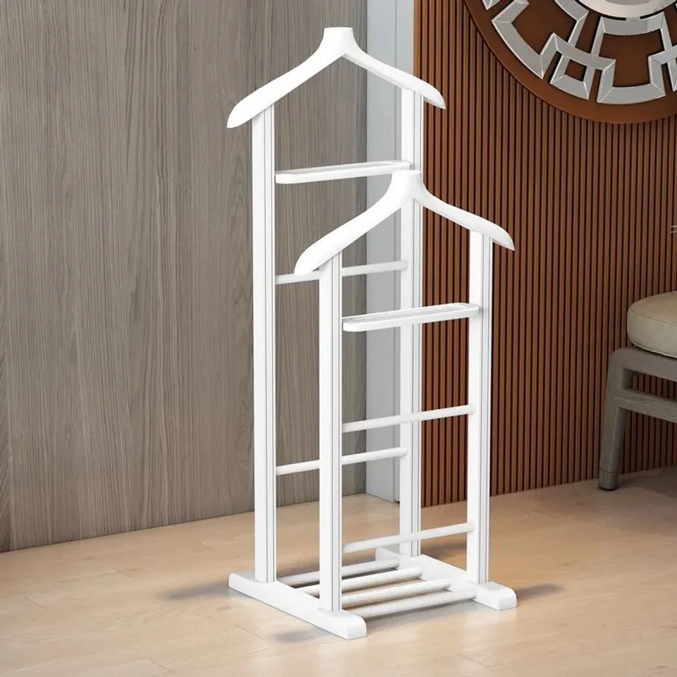 BOXED GULLO SOLID WOOD FREESTANDING VALET STAND (1 BOX)