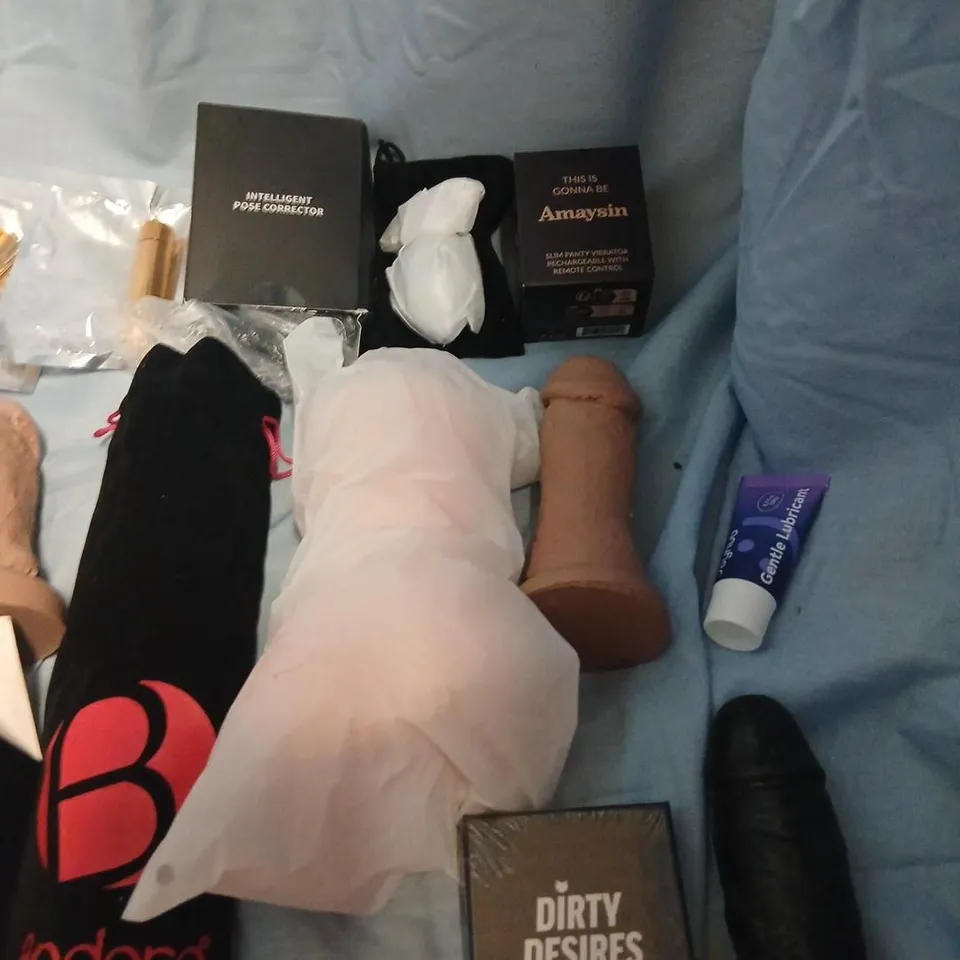 LARGE QUANTITY OF ASSORTED SEX PRODUCTS TO INCLUDE; BONDARA SEX TOY ASSORTMENT – BONDAGE CUFFS, DILDOS AND ACCESSORIES (NSFW)