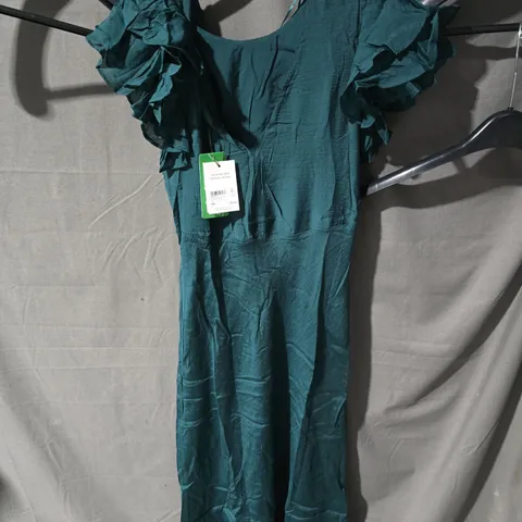 NOBODY'S CHILD TEAL DRESS WITH RUFFLE SLEEVES – UK 12 (EU 40)