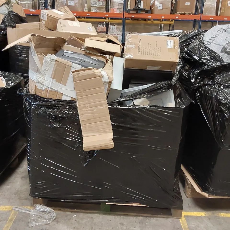 PALLET OF ASSORTED ITEMS INCLUDING; ROTTNER KEY CABINET, BOX OF ASSORTED HARD DRIVES, PAPER SHREDDERS ECT.
