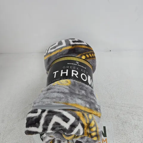 GREEK KEY THROW BLANKET β GREY/BLACK WITH YELLOW ACCENTS GAVEND CAVALIA