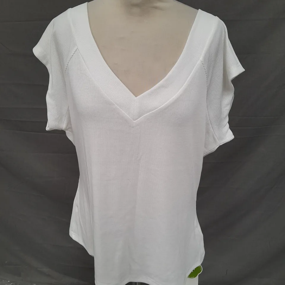 CIDER LADIES WHITE SHORT SLEEVE RIBBED TOP SIZE XXL