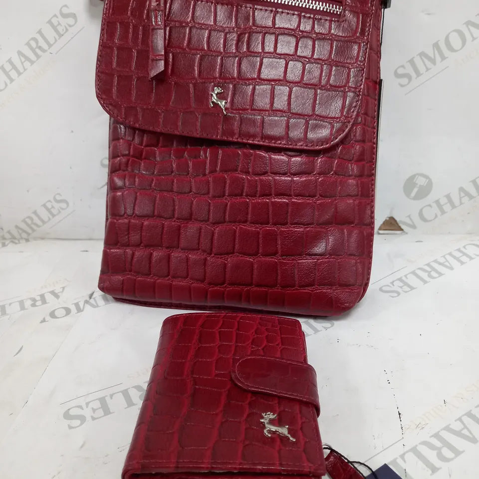 ASHWOOD LEATHER RED GENUINE LEATHER BAG AND PURSE SET 