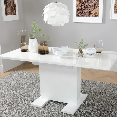 BOXED DESIGNER OSAKA WHITE HIGH GLOSS 120-160CM EXTENDING DINING TABLE (2 BOXES)