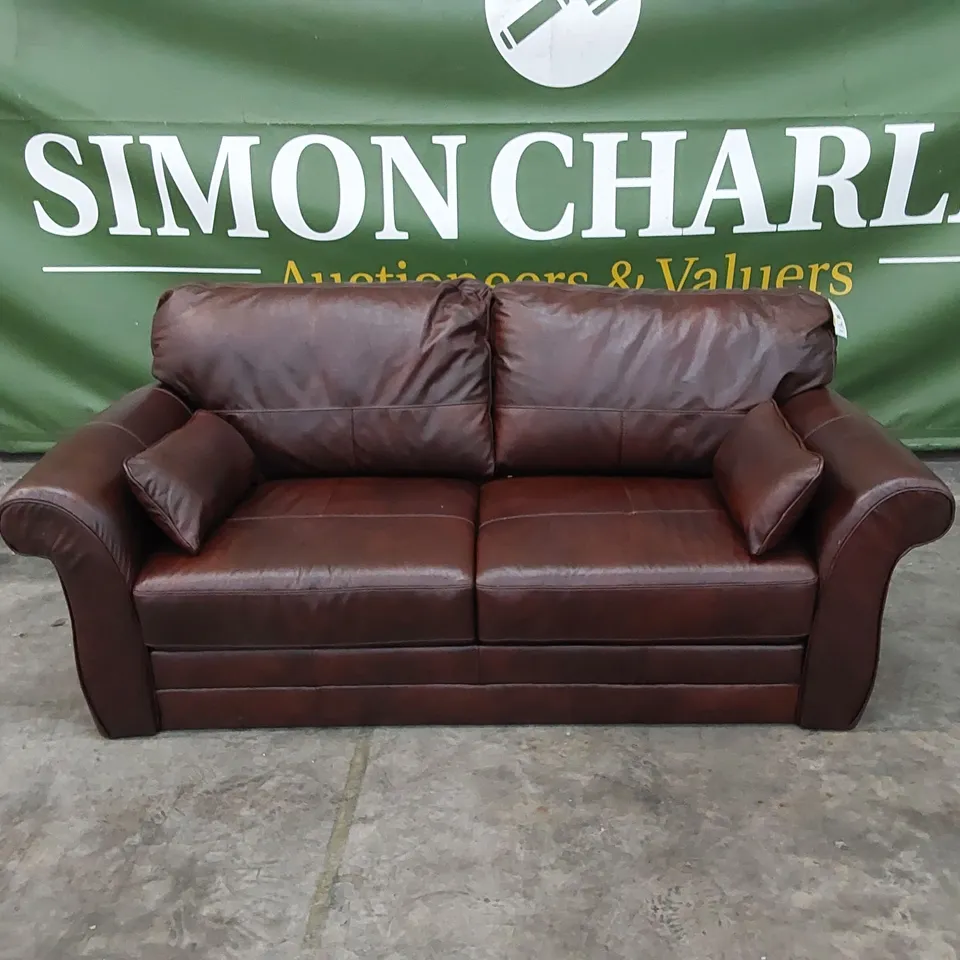 DESIGNER SOFA UPHOLSTERED IN CHOCOLATE LEATHER 