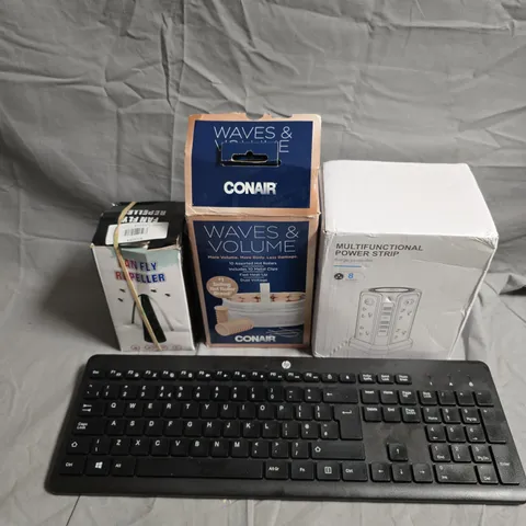APPROXIMATELY 15 ASSORTED ELECTRICAL PRODUCTS TO INCLUDE EXTENSION SOCKET, FLY REPELLER, KEYBOARD ETC