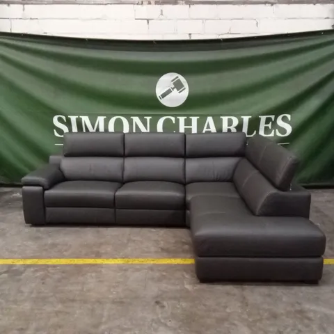 QUALITY DESIGNER ITALIAN MADE RICCARDO LEATHER ELECTRIC RECLINER CORNER CHAISE SOFA - SLATE