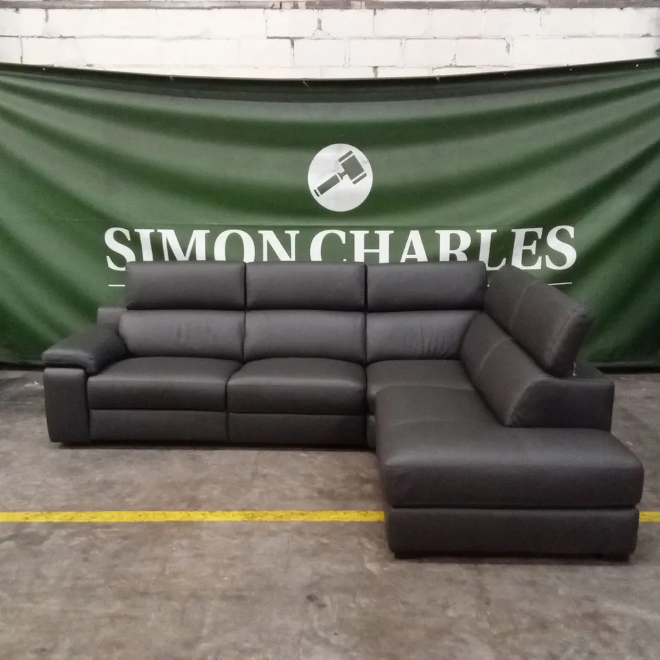 QUALITY DESIGNER ITALIAN MADE RICCARDO LEATHER ELECTRIC RECLINER CORNER CHAISE SOFA - SLATE