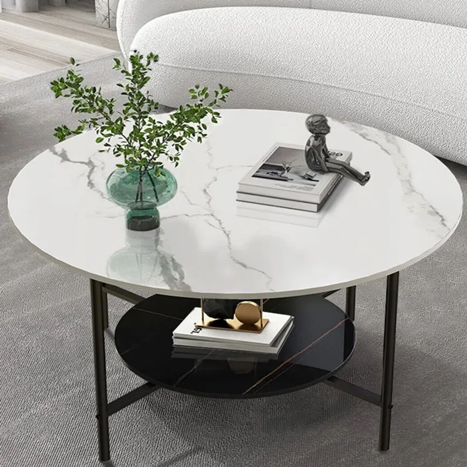 BOXED 2-TIER MARBLE ROUND COFFEE TABLE 4 LEGS END TABLE SOFA SIDE TABLE (1 BOX)