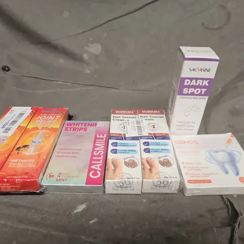 ASSORTED HEALTH & BEAUTY PRODUCTS LOT – WHITENING STRIPS, DARK SPOT TREATMENT, NAIL TOENAIL CREAM, JOINT RELIEF CREAM