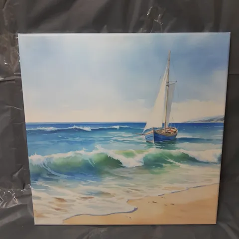 50x50cm OCEAN VIEW WITH BOAT CANVAS ART PRINT