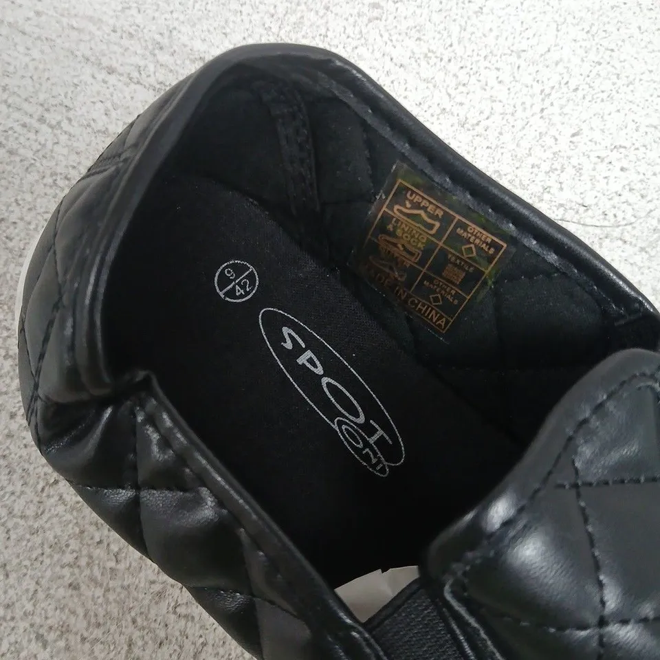 BLACK QUILTED SLIP-ON SNEAKERS, UK 8 (EU 42)