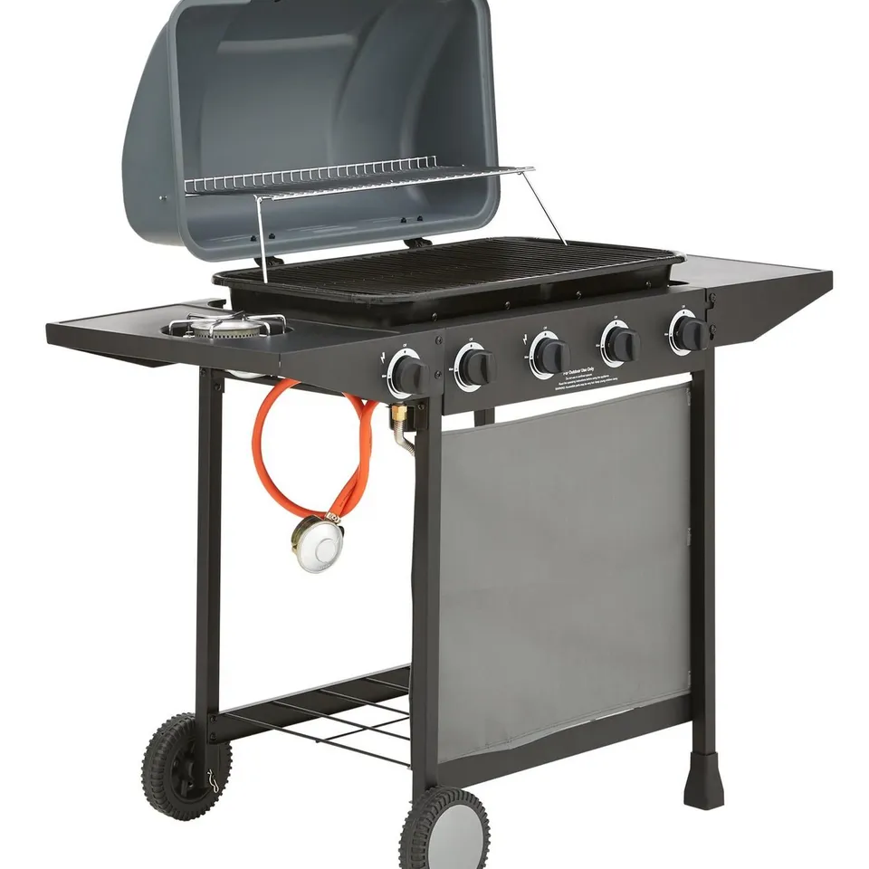 BOXED 4 BURNER GAS BBQ WITH SIDE BURNER RRP £189.99