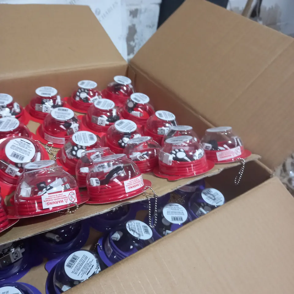 BOX OF APPROXIMATELY 200 USB CABLES - BLUE/PURPLE/RED