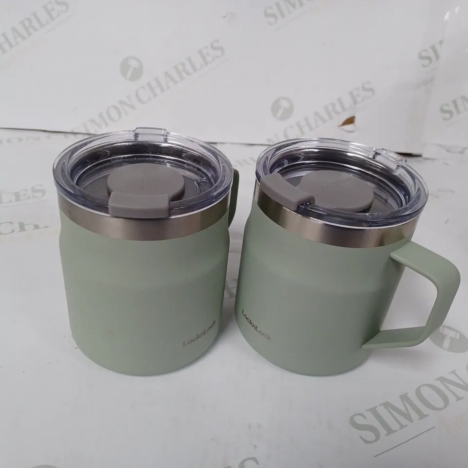 LOCK & LOCK SET OF INSULATED STAINLESS STEEL MUGS - SAGE