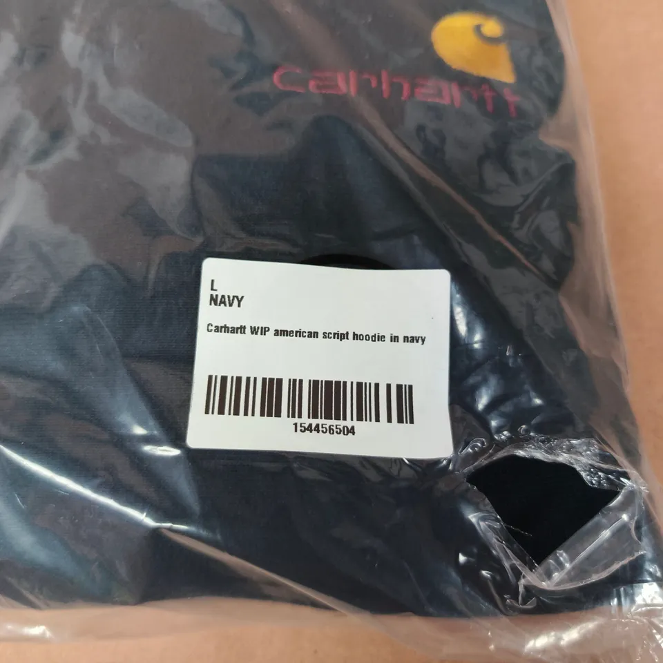 CARHARTT WIP AMERICAN SCRIPT HOODIE IN NAVY – SIZE L