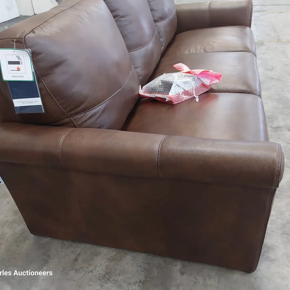 QUALITY ITALIAN DESIGNER MARENE THREE SEATER SOFA CHESTNUT LEATHER 