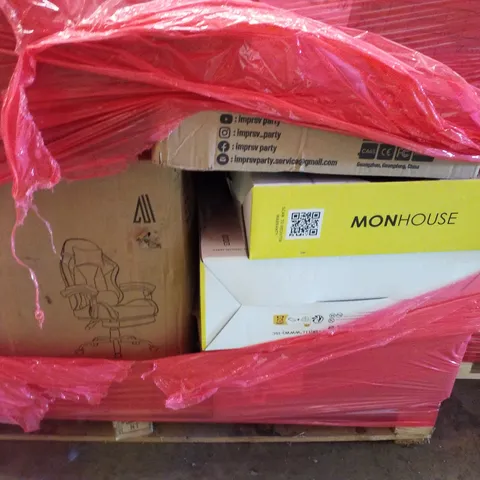 PALLET CONTAINING ASSORTED PRODUCTS INCLUDING OFFICE CHAIR, HEATED THROW & BLADELESS AIR PURIFIER