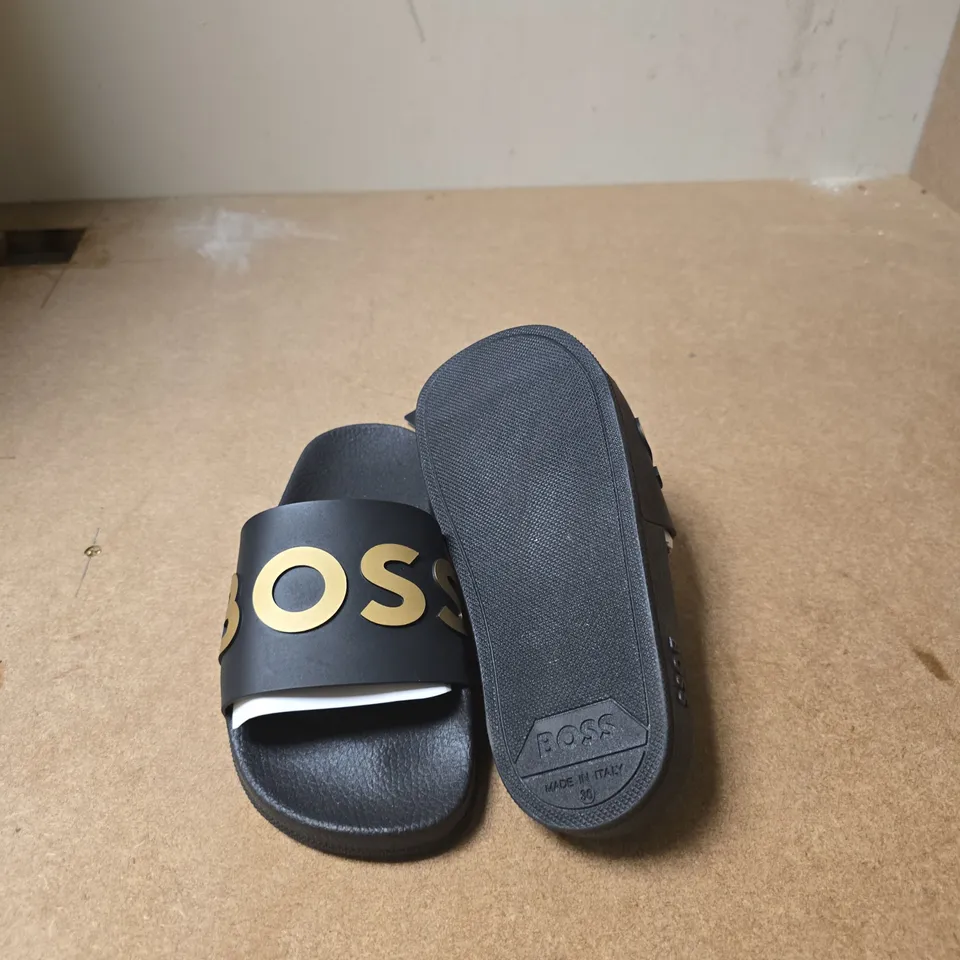 HUGO BOSS BLACK LOGO STRAP SLIDE SANDALS – MEN'S -  EUR SIZE 36 
